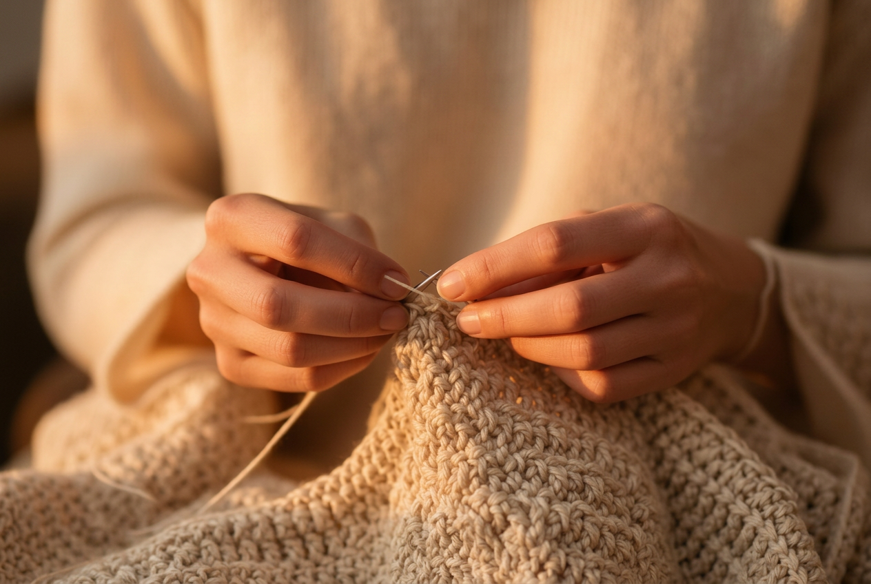 Hands crocheting a MadebyKaira bag stitch by stitch